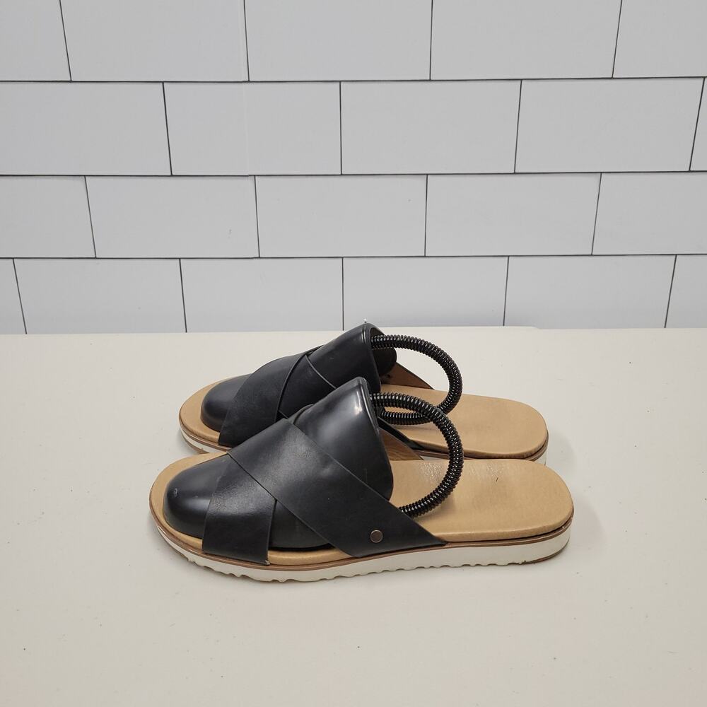 Catherine Malandrino Women’s Size 8 Black Leather Cross Strap Slide Sandals